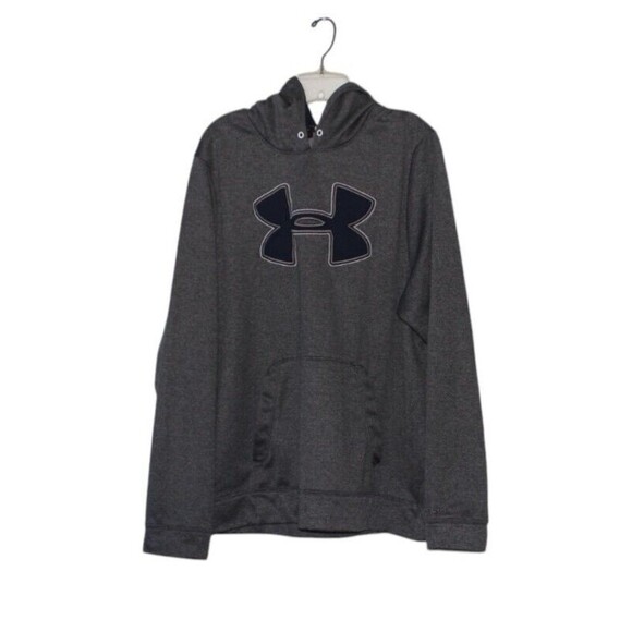 Under Armour Sweatshirt Size Large Hoodie Hooded Pullover Men Gray Blue Logo. - Picture 1 of 7